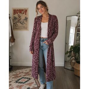 LuLaRoe Long Cardigan Womens XS Maroon Sarah Duster Open Knit Stretch Ladies